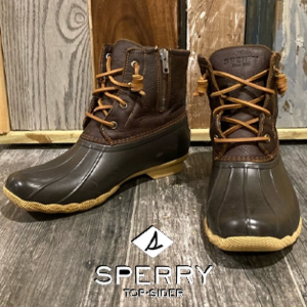 EUC Sperry Saltwater Duck Boots brown & leather uppers size 7.5